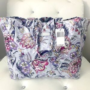 NWT Vera Bradley Large Floral Cotton PVC City Shopper Tote Bag Hummingbird Park